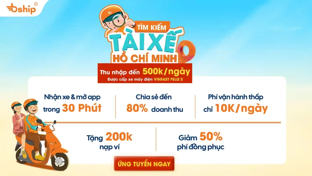 Bship tuyển dụng tài xế Hồ Chí Minh - Thu nhập hấp dẫn đến 500k/ngày 