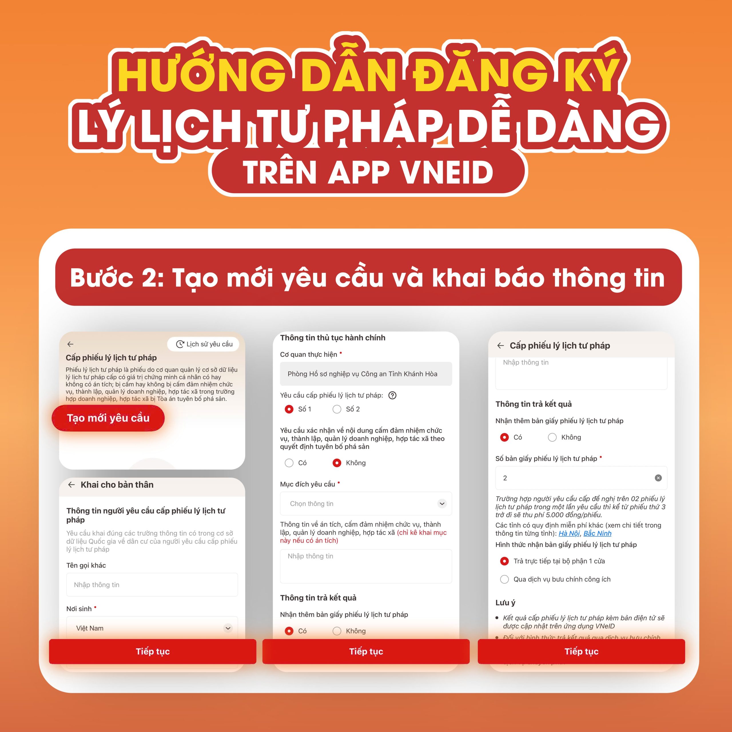 Tạo mới yêu cầu và Khai báo thông tin đăng ký lý lịch