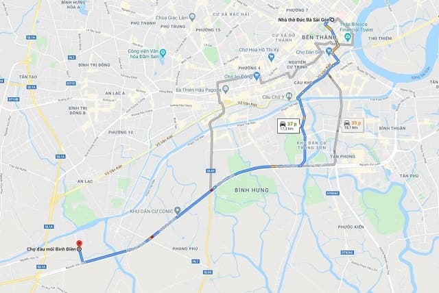 Vị trí chợ đầu mối Bình Điền trên google map