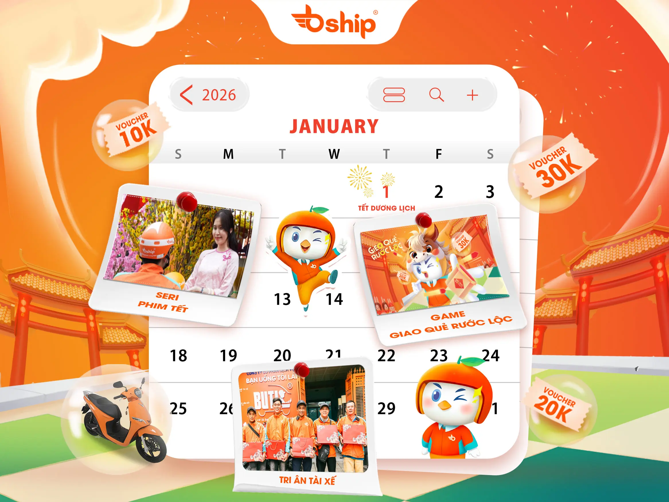 Chương trình sự kiện của Bship tháng 1 năm 2026 Tết