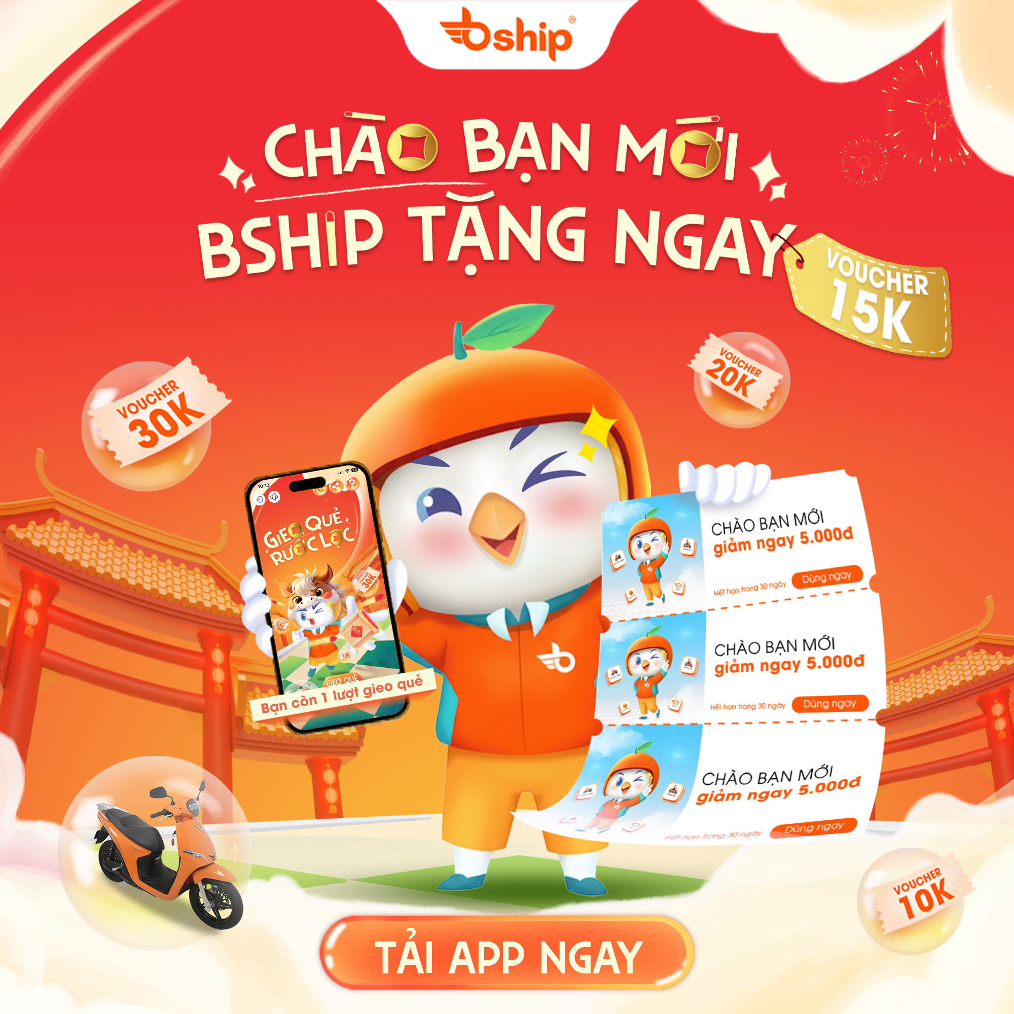 Khuyến mãi Bship rước lộc năm mới mã giảm giá 15k