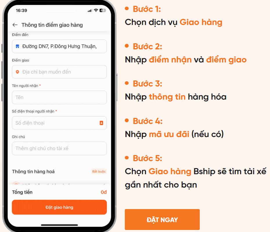 Các bước đặt giao hàng Bship