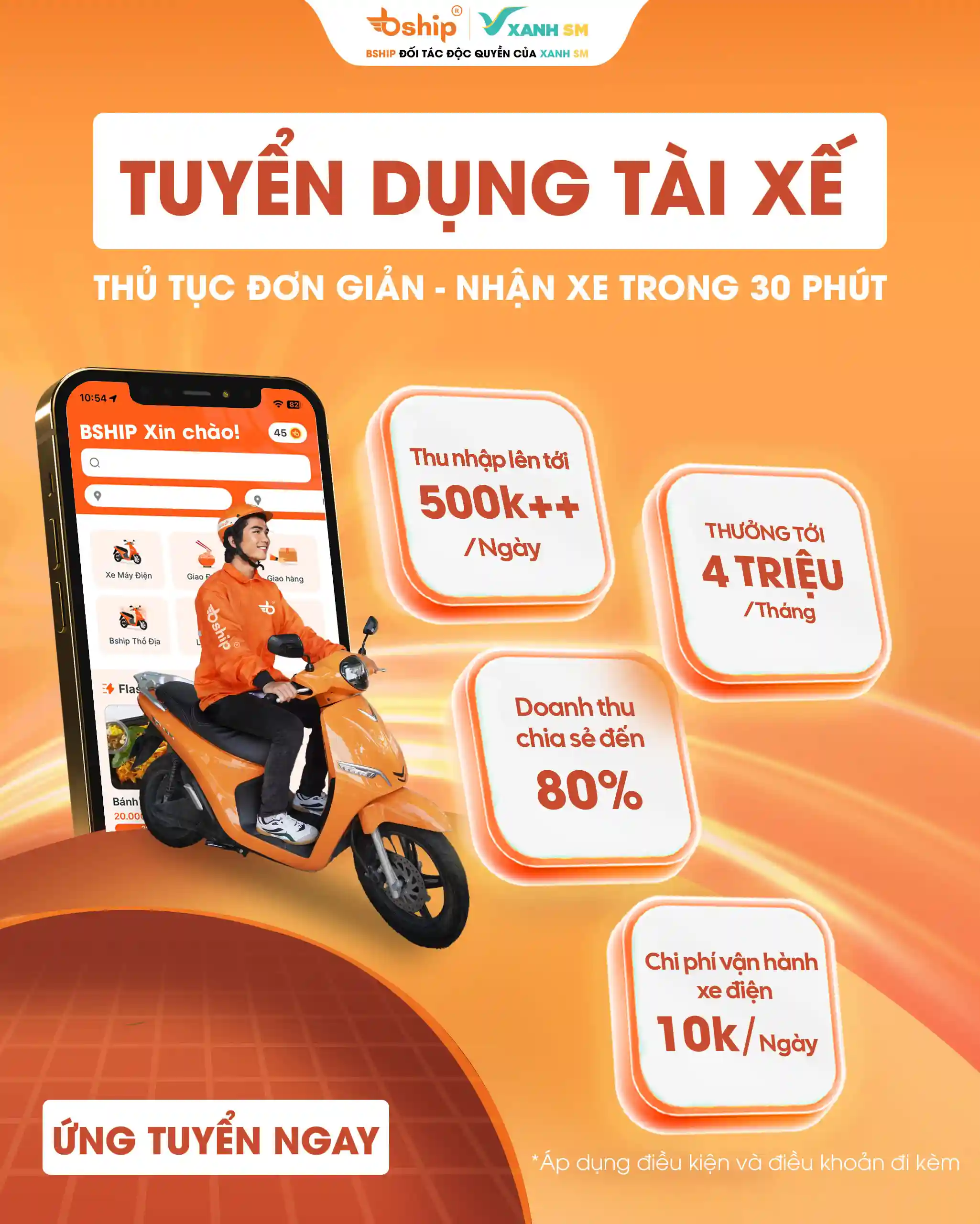 Bship tuyển dụng tài xế xe máy điện Tp.Hồ Chí Minh 
